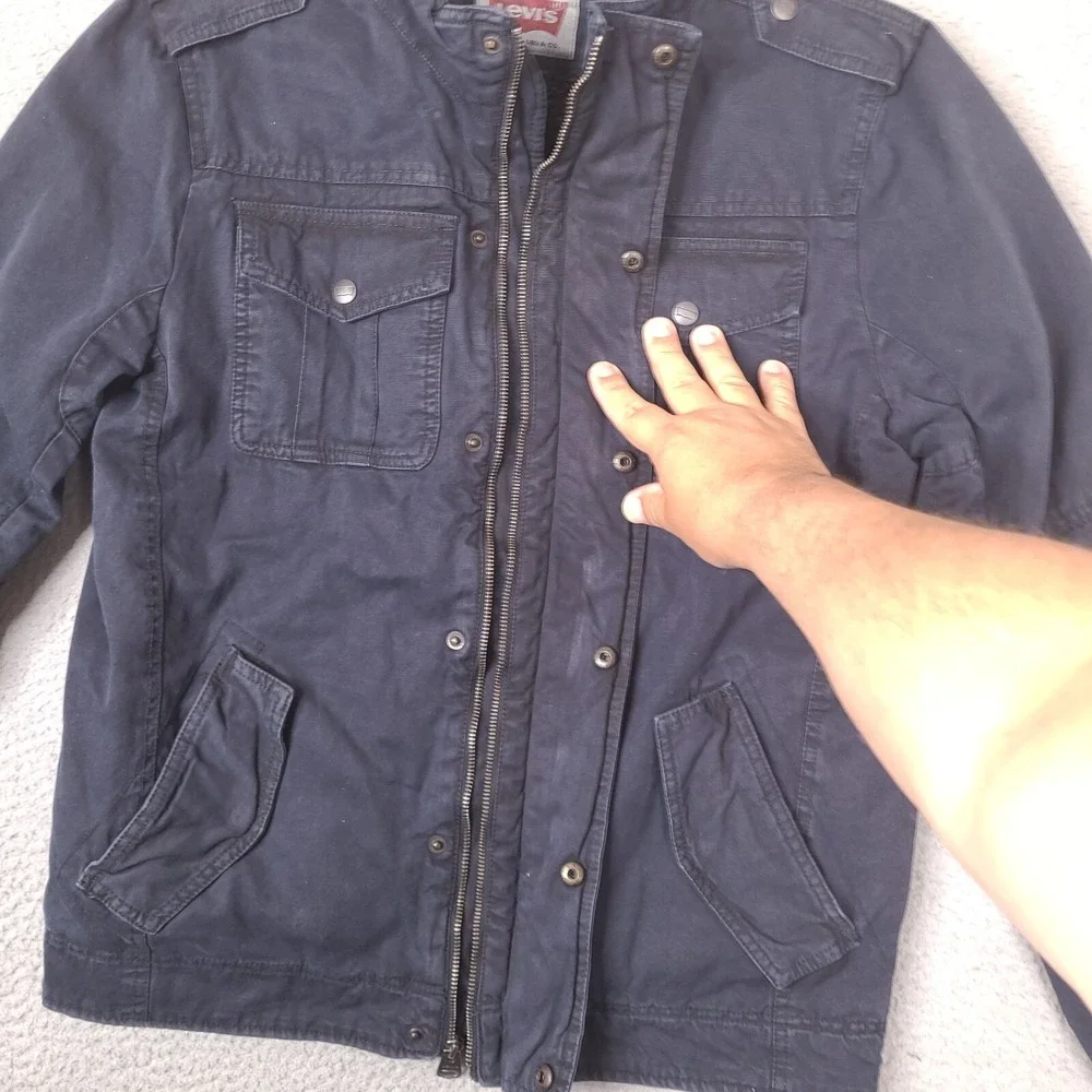 Levis Jacket Mens Small‎ Navy Blue Sherpa Lined Utility Grunge (Zipper Broken)